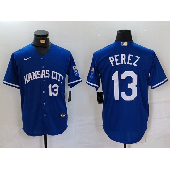 Men's Kansas City Royals #13 Salvador Perez Number Royal Cool Base Stitched Jersey - Ujersey