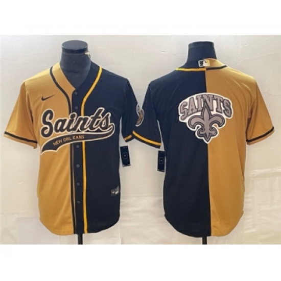 Men's Nike New Orleans Saints Black Gold Split Team Big Logo Cool Base Stitched Baseball Jersey - Ujersey