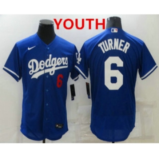 Youth Los Angeles Dodgers #6 Trea Turner Blue Stitched MLB Flex Base Nike Jersey - Ujersey