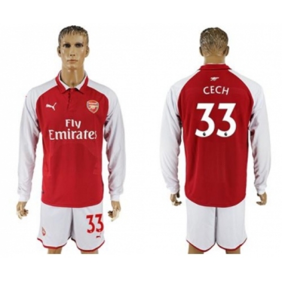 Arsenal #33 Cech Red Home Long Sleeves Soccer Club Jersey