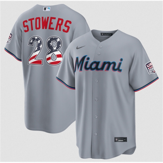 Men's Miami Marlins #28 Kyle Stowers Gray USA 250 Fourth of July Home Stitched Baseball Jersey - Ujersey