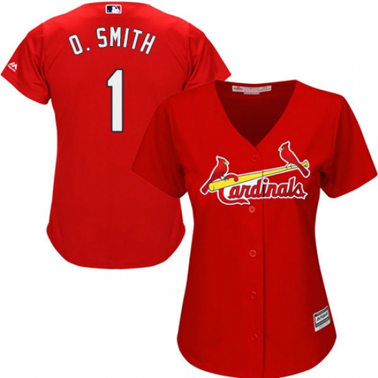Women's Majestic St. Louis Cardinals #1 Ozzie Smith Replica Red Alternate Cool Base MLB Jersey - Ujersey