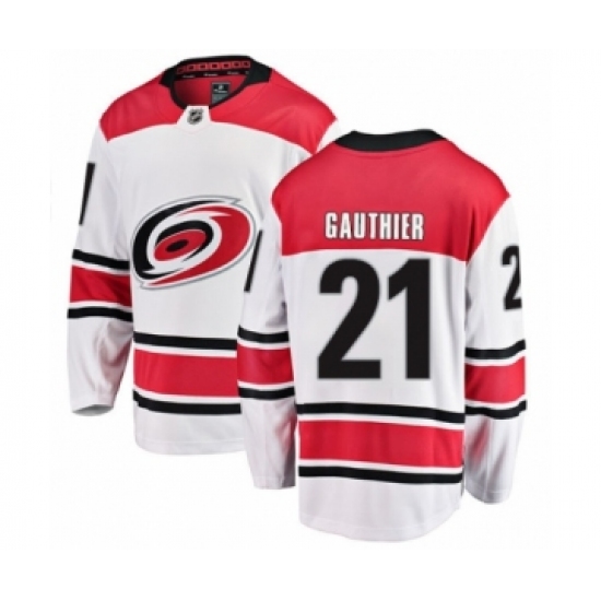 Men's Carolina Hurricanes #21 Julien Gauthier Authentic White Away Fanatics Branded Breakaway NHL Jersey - Ujersey