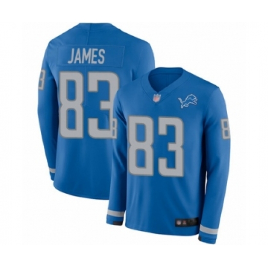 Men's Detroit Lions #83 Jesse James Limited Blue Therma Long Sleeve Football Jersey - Ujersey