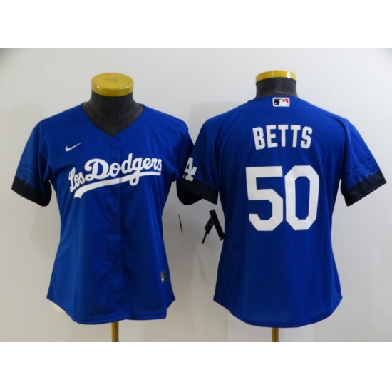 Women's Los Angeles Dodgers #50 Mookie Betts Blue City Player Jersey - Ujersey