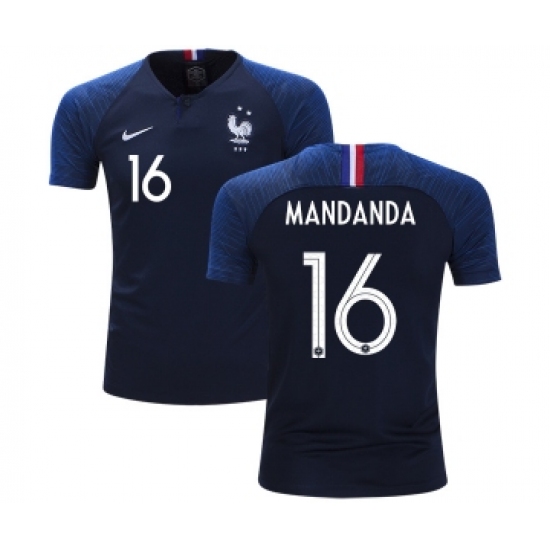 France #16 Mandanda Home Kid Soccer Country Jersey
