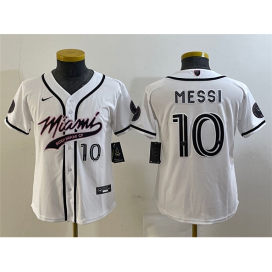 Youth Inter Miami CF #10 Lionel Messi White Cool Base Stitched Jersey - Ujersey