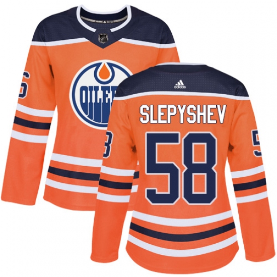 Women's Adidas Edmonton Oilers #58 Anton Slepyshev Authentic Orange Home NHL Jersey