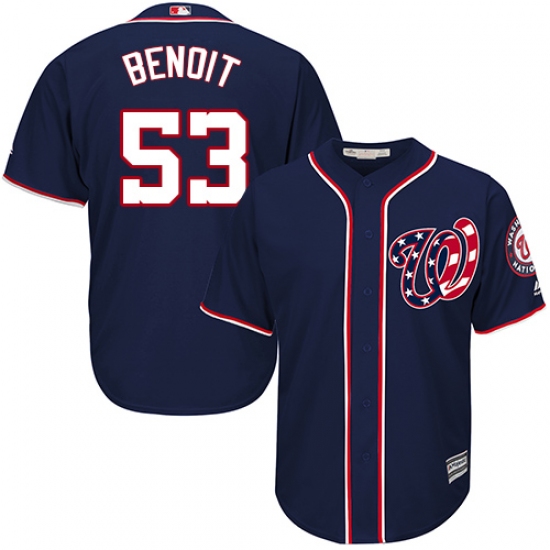 Men's Majestic Washington Nationals #53 Joaquin Benoit Replica Navy Blue Alternate 2 Cool Base MLB Jersey - Ujersey