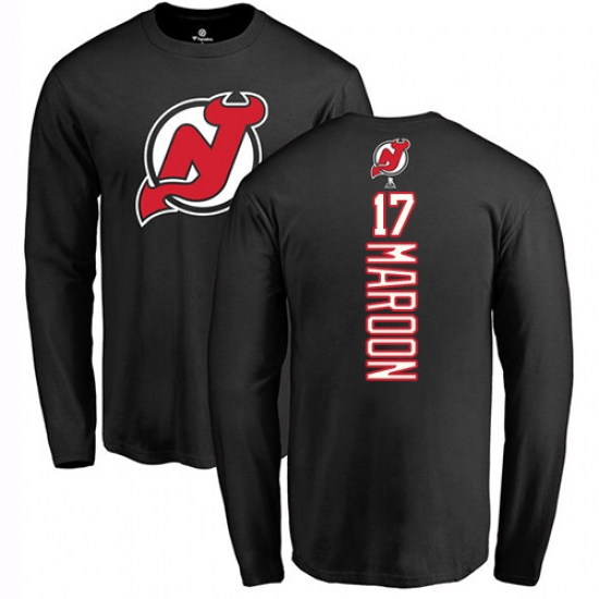 NHL Adidas New Jersey Devils #17 Patrick Maroon Black Backer Long Sleeve T-Shirt - Ujersey