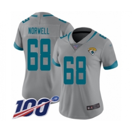 Women's Jacksonville Jaguars #68 Andrew Norwell Silver Inverted Legend Limited 100th Season Football Jersey - Ujersey