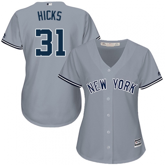 Women's Majestic New York Yankees #31 Aaron Hicks Replica Grey Road MLB Jersey - Ujersey