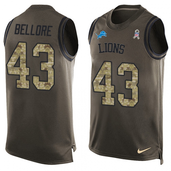 Men's Nike Detroit Lions #43 Nick Bellore Limited Green Salute to Service Tank Top NFL Jersey - Ujersey
