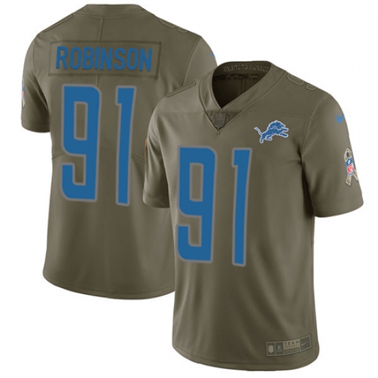 Youth Nike Detroit Lions #91 A'Shawn Robinson Limited Olive 2017 Salute to Service NFL Jersey - Ujersey