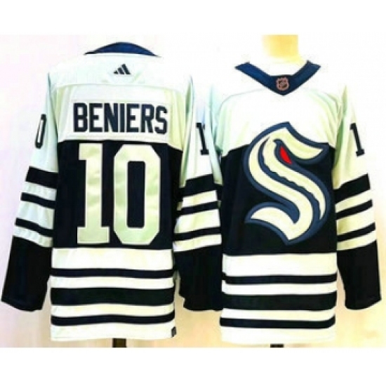 Men's Seattle Kraken #10 Matty Beniers Blue 2022 Reverse Retro Stitched Jersey - Ujersey