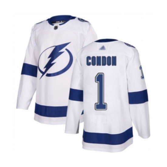 Men's Tampa Bay Lightning #1 Mike Condon Authentic White Away Hockey Jersey - Ujersey