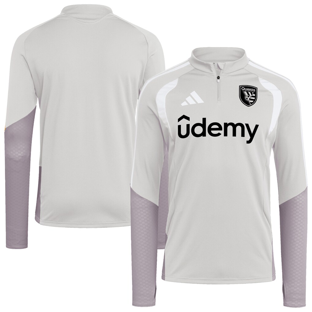 Men's San Jose Earthquakes adidas Silver 2026 Tiro Competition Quarter-Zip Training Top - Ujersey
