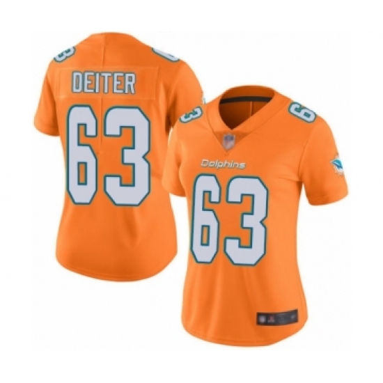 Women's Miami Dolphins #63 Michael Deiter Limited Orange Rush Vapor Untouchable Football Jersey - Ujersey