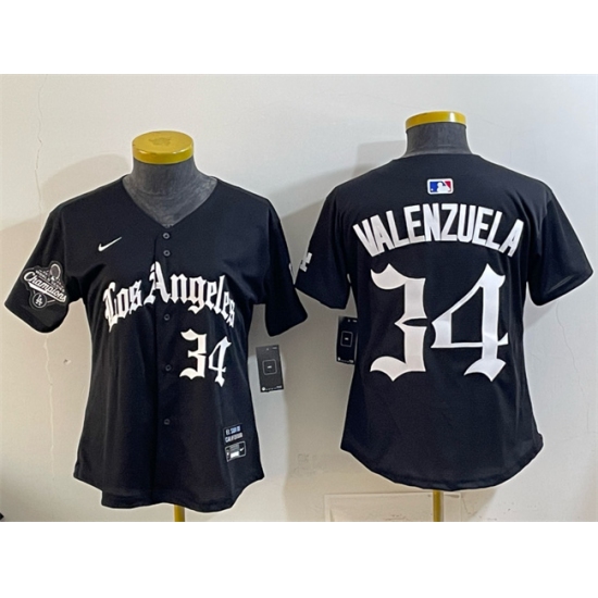 Youth Los Angeles Dodgers #34 Fernando Valenzuela Black 2025 World Series Champions LA Gothic Edition Limited Stitched Baseball Jersey - Ujersey
