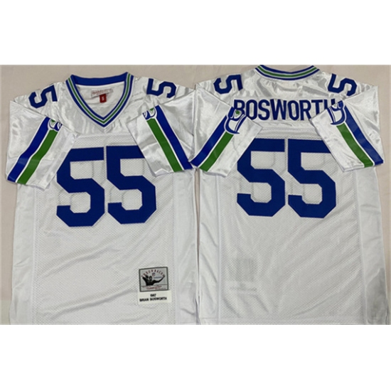 Men's Seattle Seahawks #55 Brian Bosworth White Throwback Football Stitched Jersey - Ujersey