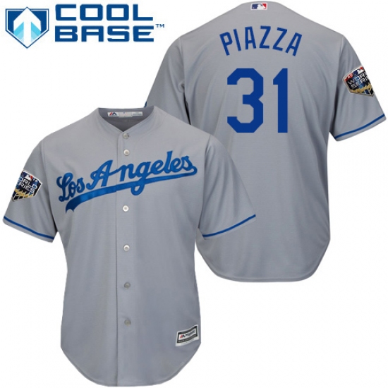 Youth Majestic Los Angeles Dodgers #31 Mike Piazza Authentic Grey Road Cool Base 2018 World Series MLB Jersey - Ujersey