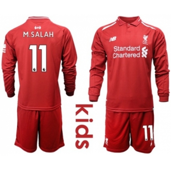 Liverpool #11 M.Salah Home Long Sleeves Kid Soccer Club Jersey