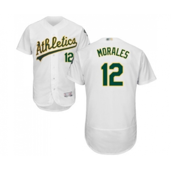 Men's Oakland Athletics #12 Kendrys Morales White Home Flex Base Authentic Collection Baseball Jersey - Ujersey