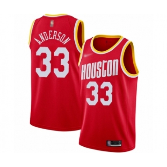 Men's Houston Rockets #33 Ryan Anderson Authentic Red Hardwood Classics Finished Basketball Jersey - Ujersey