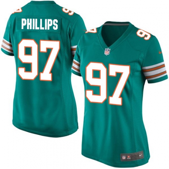 Women's Nike Miami Dolphins #97 Jordan Phillips Game Aqua Green Alternate NFL Jersey - Ujersey
