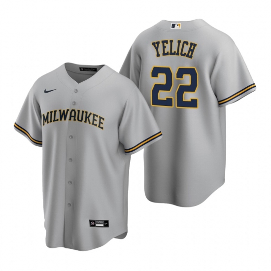 Men's Nike Milwaukee Brewers #22 Christian Yelich Gray Road Stitched Baseball Jersey - Ujersey