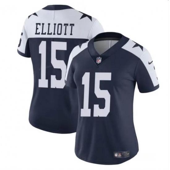 Women's Dallas Cowboys #15 Ezekiel Elliott Navy White Vapor Thanksgiving Limited Football Stitched Jersey - Ujersey