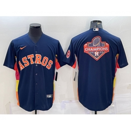 Men's Houston Astros Navy Blue Champions Big Logo With Patch Stitched MLB Cool Base Nike Jersey - Ujersey