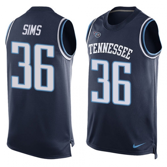 Men's Nike Tennessee Titans #36 LeShaun Sims Limited Navy Blue Player Name & Number Tank Top NFL Jersey - Ujersey