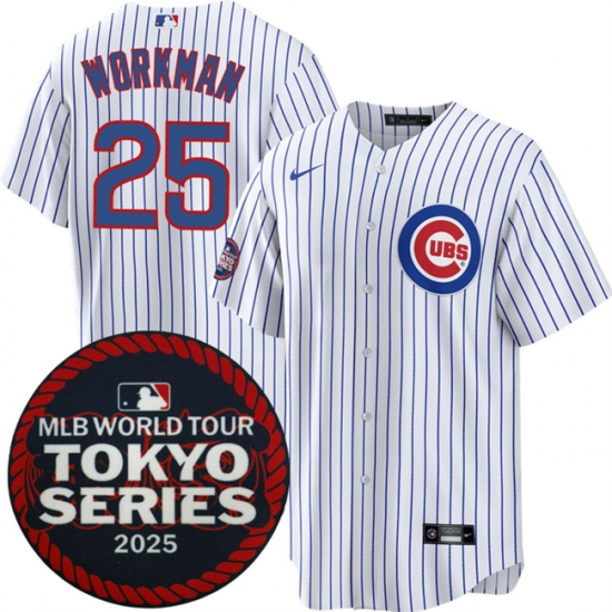 Men's Chicago Cubs #25 Gage Workman White 2025 World Tour Tokyo Series Home Stitched Baseball Jersey - Ujersey