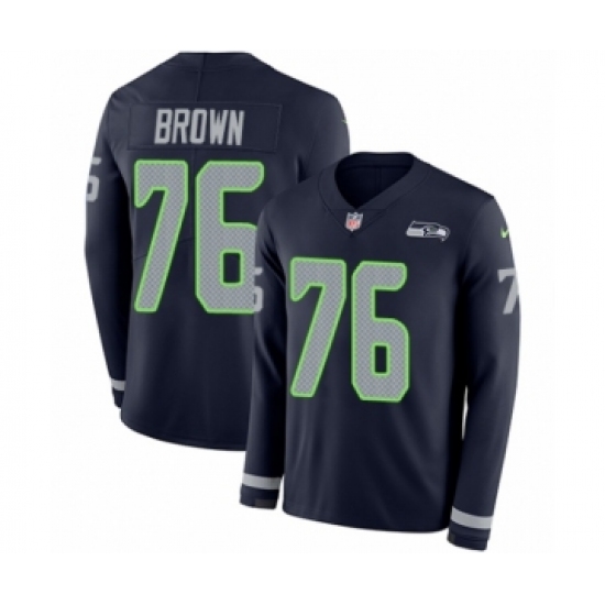 Men's Nike Seattle Seahawks #76 Duane Brown Limited Navy Blue Therma Long Sleeve NFL Jersey - Ujersey