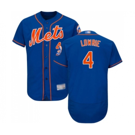 Men's New York Mets #4 Jed Lowrie Royal Blue Alternate Flex Base Authentic Collection Baseball Jersey - Ujersey