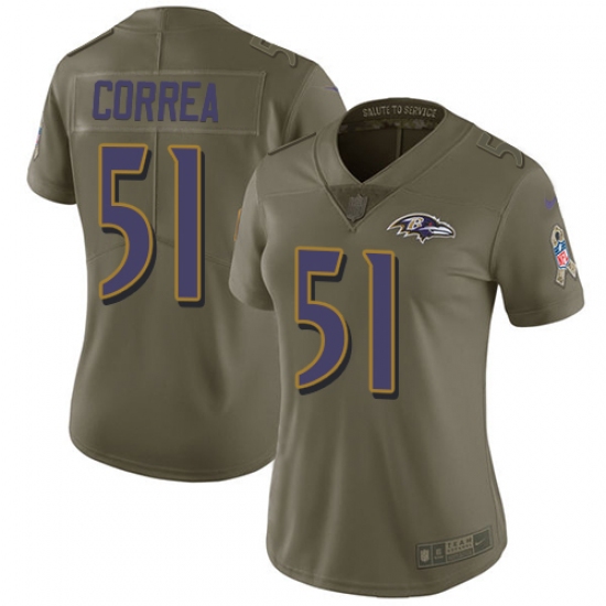 Women's Nike Baltimore Ravens #51 Kamalei Correa Limited Olive 2017 Salute to Service NFL Jersey - Ujersey