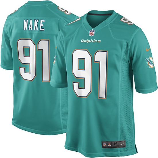 Youth Nike Miami Dolphins #91 Cameron Wake Game Aqua Green Team Color NFL Jersey - Ujersey