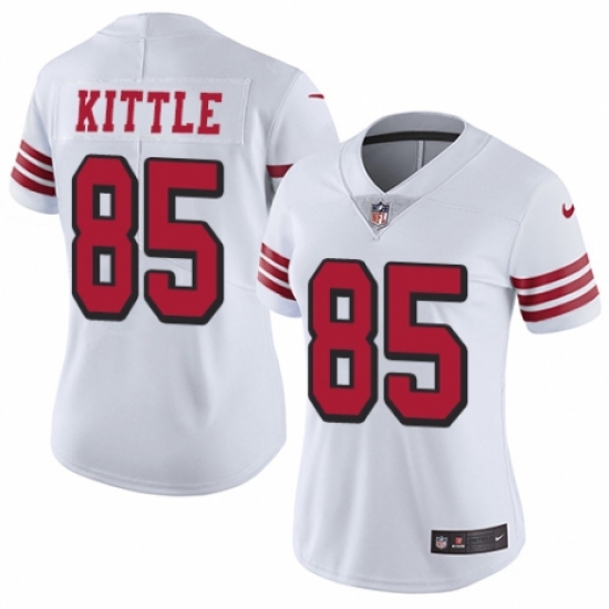 Women's Nike San Francisco 49ers #85 George Kittle Limited White Rush Vapor Untouchable NFL Jersey - Ujersey