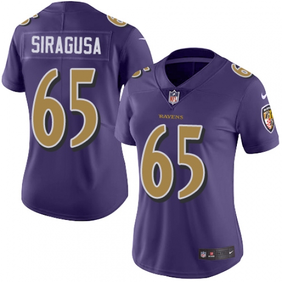 Women's Nike Baltimore Ravens #65 Nico Siragusa Limited Purple Rush Vapor Untouchable NFL Jersey - Ujersey