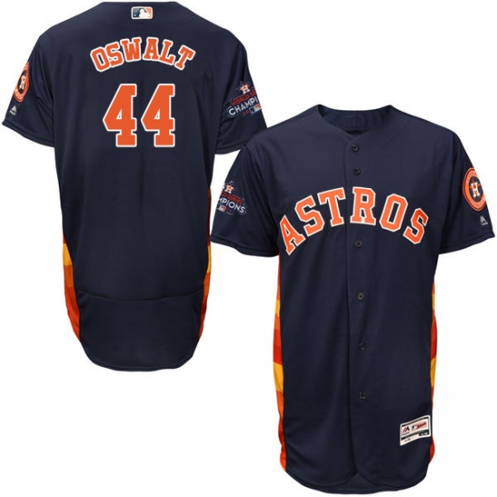 Men's Majestic Houston Astros #44 Roy Oswalt Authentic Navy Blue Alternate 2017 World Series Champions Flex Base MLB Jersey