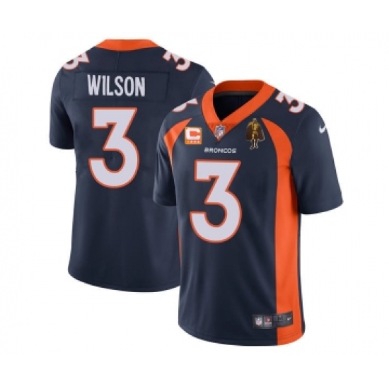 Men's Denver Broncos #3 Russell Wilson Navy With C Patch & Walter Payton Patch Vapor Untouchable Limited Stitched Jersey - Ujersey
