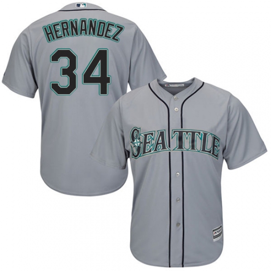 Men's Majestic Seattle Mariners #34 Felix Hernandez Replica Grey Road Cool Base MLB Jersey - Ujersey