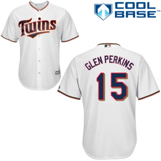Men's Majestic Minnesota Twins #15 Glen Perkins Replica White Home Cool Base MLB Jersey - Ujersey
