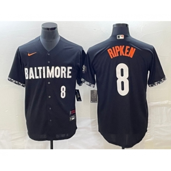 Men's Baltimore Orioles #8 Cal Ripken Jr Number Black 2023 City Connect Cool Base Stitched Jersey 2 - Ujersey