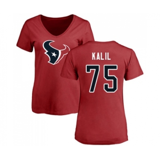 Football Women's Houston Texans #75 Matt Kalil Red Name & Number Logo T-Shirt - Ujersey