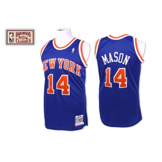Men's Mitchell and Ness New York Knicks #14 Anthony Mason Authentic Royal Blue Throwback NBA Jersey - Ujersey