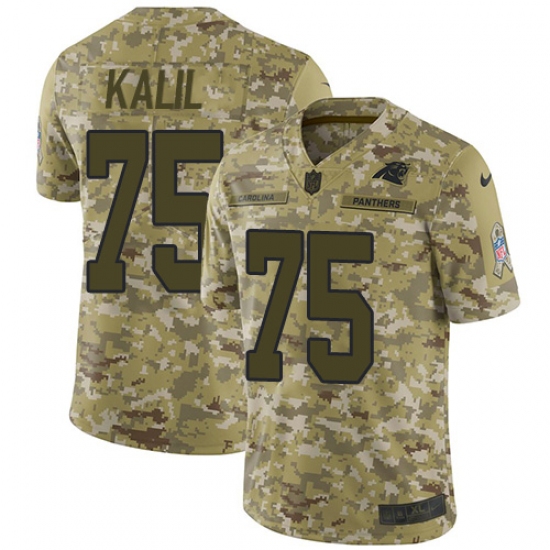 Youth Nike Carolina Panthers #75 Matt Kalil Limited Camo 2018 Salute to Service NFL Jersey - Ujersey