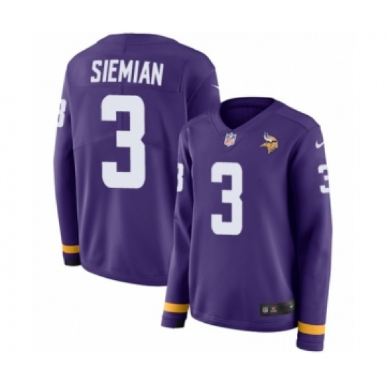 Women's Nike Minnesota Vikings #3 Trevor Siemian Limited Purple Therma Long Sleeve NFL Jersey - Ujersey