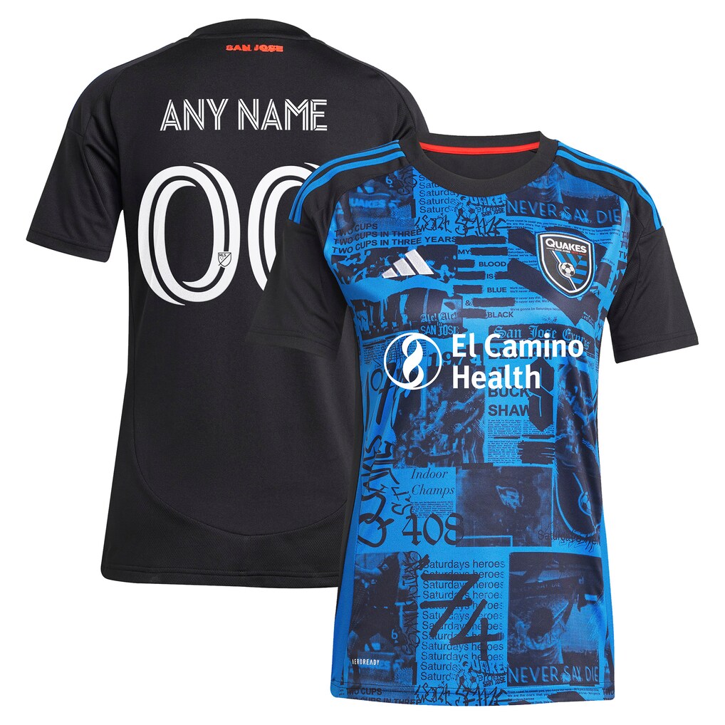 Women's San Jose Earthquakes adidas Black 2025 Headliner Replica Custom Jersey - Ujersey